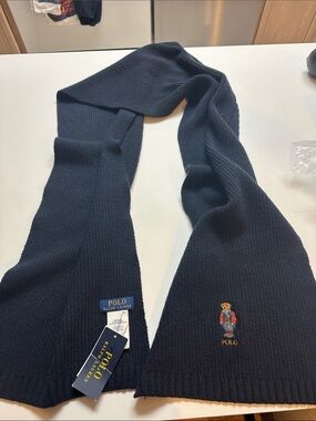 Polo by Ralph Lauren Navy Blue Knit Bear Scarf